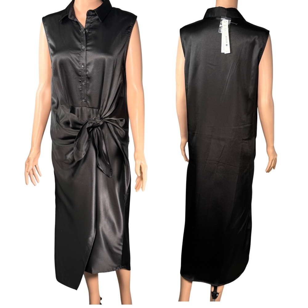 AQUA Satin Sleeveless Tie-Front Shirt Dress‎ – Size S NEW